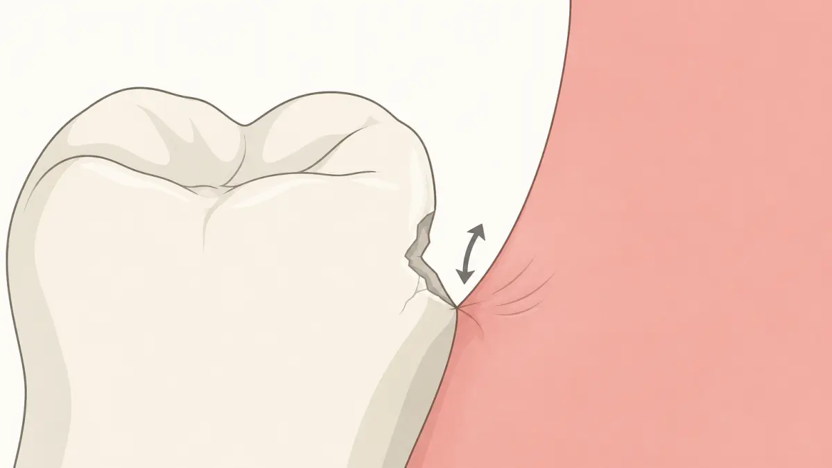 欠けた歯の鋭い縁が頬の内側に触れてこすれる様子を示すイラスト
